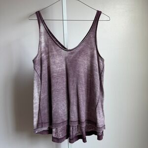 We The Free Tank Top Women's V Neck Sleeveless Purple Ribbed Layered Hem size XS